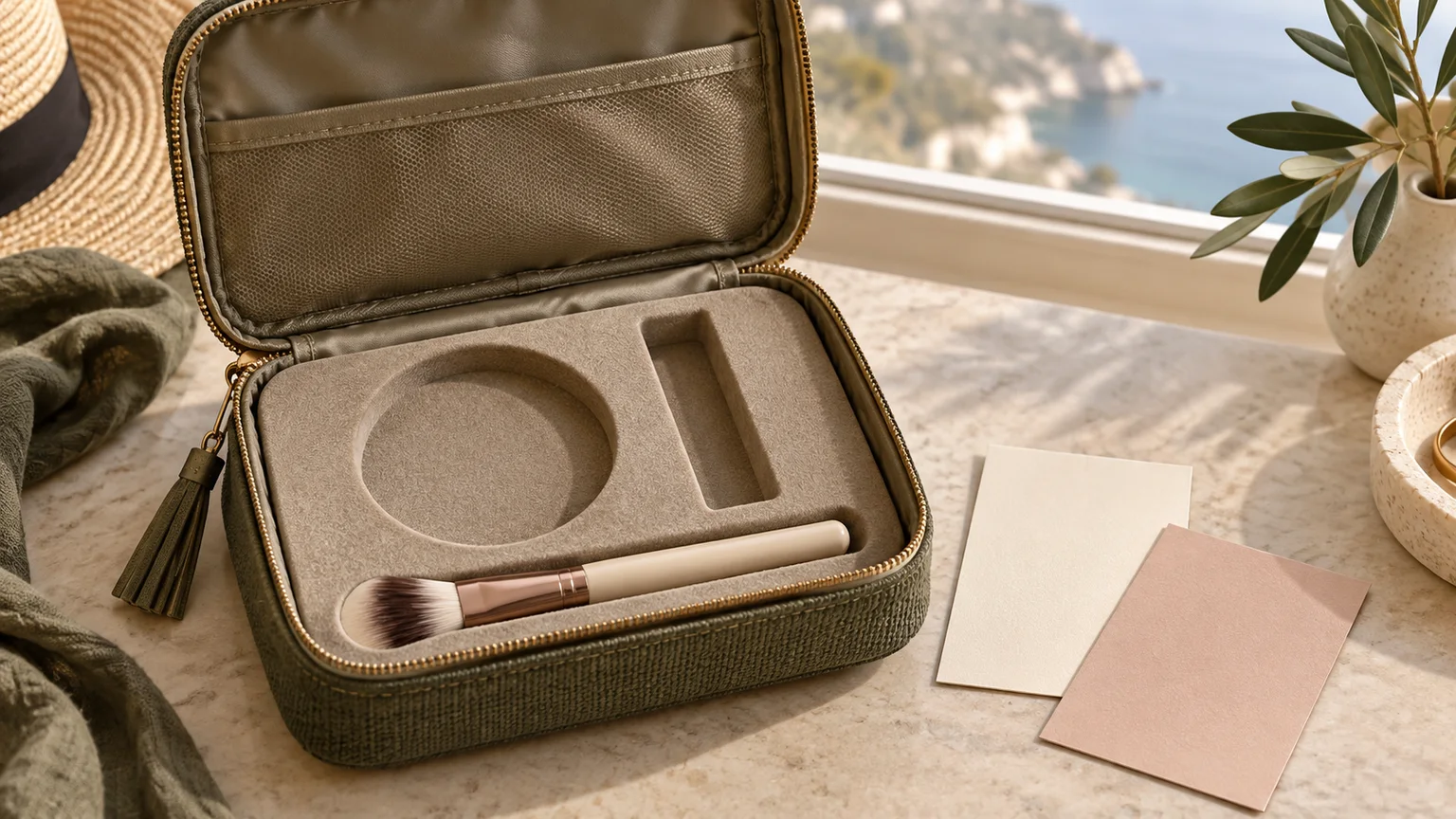 Choose One Compact and One Lip Color for an Olive-Tone Travel Edit