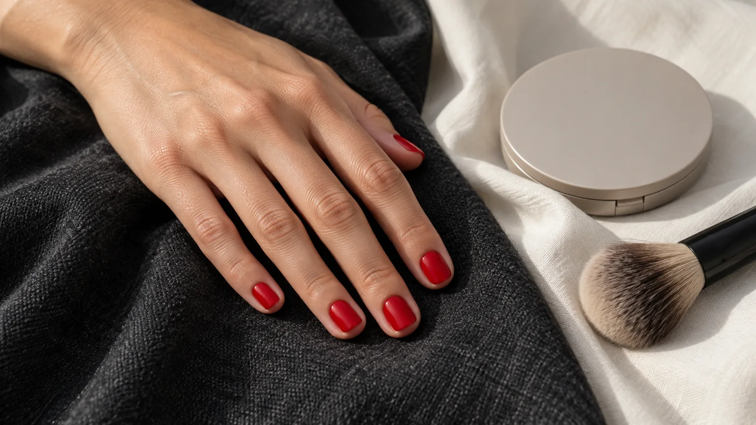 The quiet red manicure I wear with bare makeup